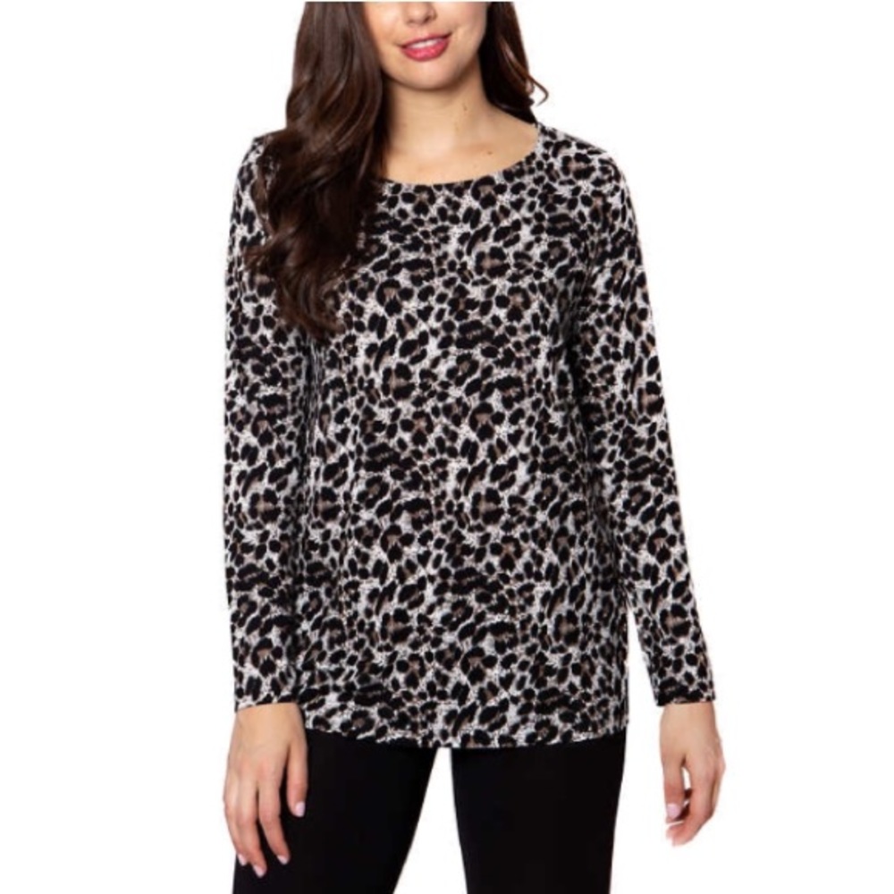 Mario Serrani Leopard Crew Neck Long Sleeve Top